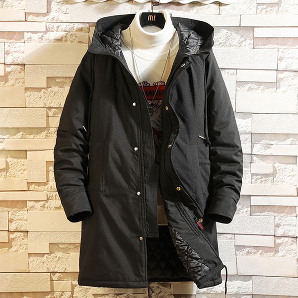 

men hooded Spring 2021 New slim long Parker coat winter warm Solid color Windproof waterproof big size Black jacke R404