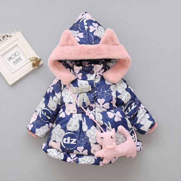

autumn winter warm baby jacket hooded kids outerwear cute cat ears cartoon printed girls coat toddler girl clothes birthday, Blue;gray
