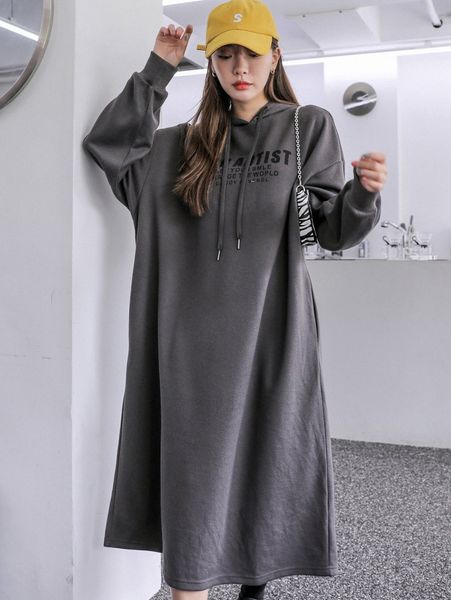 

dazy slogan graphic drop shoulder drawstring hoodie dress b3li#, White;black