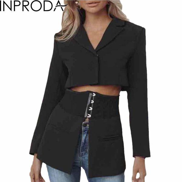 

women's suits & blazers inproda women blazer long sleeve ladies black coat short high waist slim suit jacket with cummerbunds spring 20, White;black