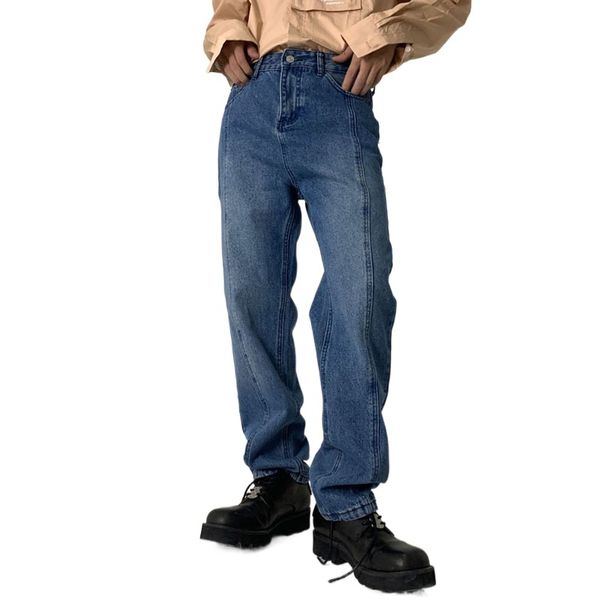 

men's jeans men vintage casual loose straight trousers male streetwear fashion hip hop wide leg denim pants 2wlg, Blue