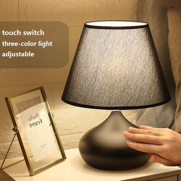 

led table lamp tricolor adjustable touch bedroom bedside lamp living room nordic romantic warm fabric desk light