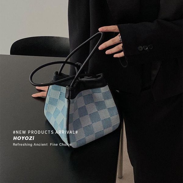 

shoulder bags women's bag 2021 trend fashion versatile canvas checkerboard bucket summer niche design handbag