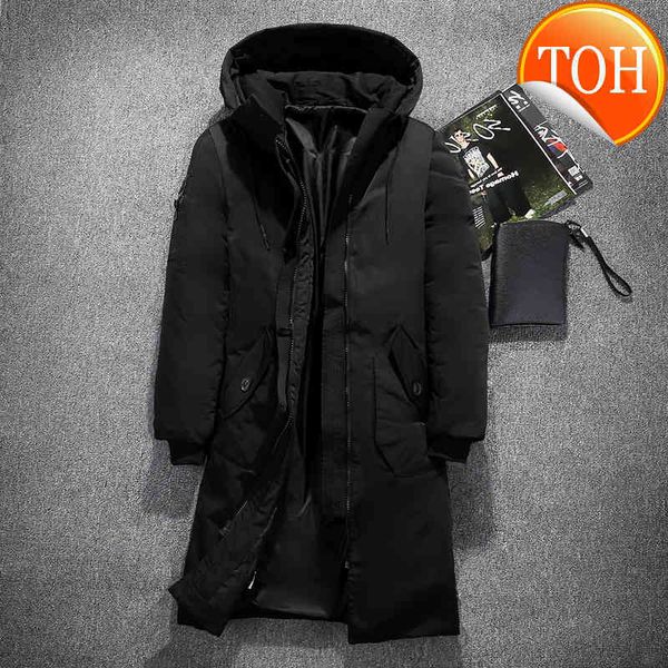 

duck mens long hooded extra down padded jackets man thick winter coats male fashion overcoat keep warm outerwear, Black