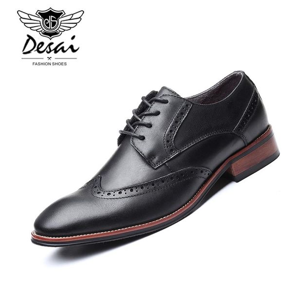

dress shoes men's business genuine leather mens lace up british increase height breathable large size brock carved, Black