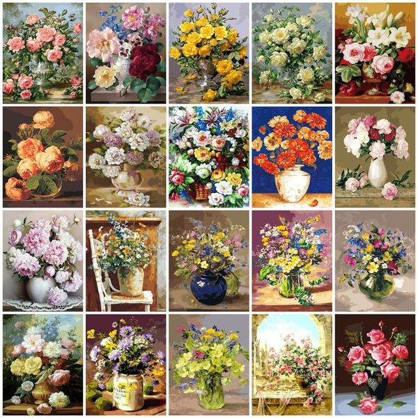 

paintings azqsd oil painting flower in vase by numbers paint diy canvas picture hand painted home decoration szyh6310