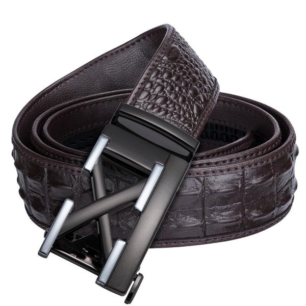 

2021 fashion crocodile brown belts for men male genuine leather belt men automatic buckle casual designer cowboy jeans belts, Black;brown
