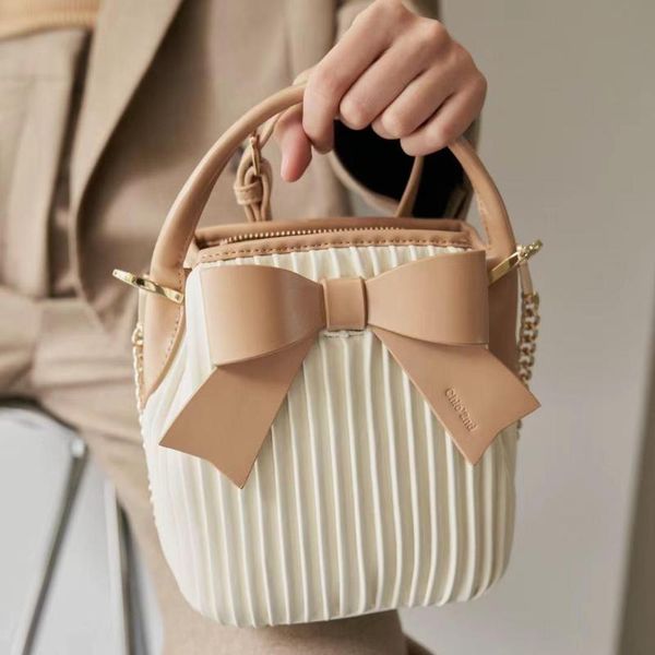 

lady style apricot handbag with bow decoration women's shoulder bag summer fashion chain cross body purse