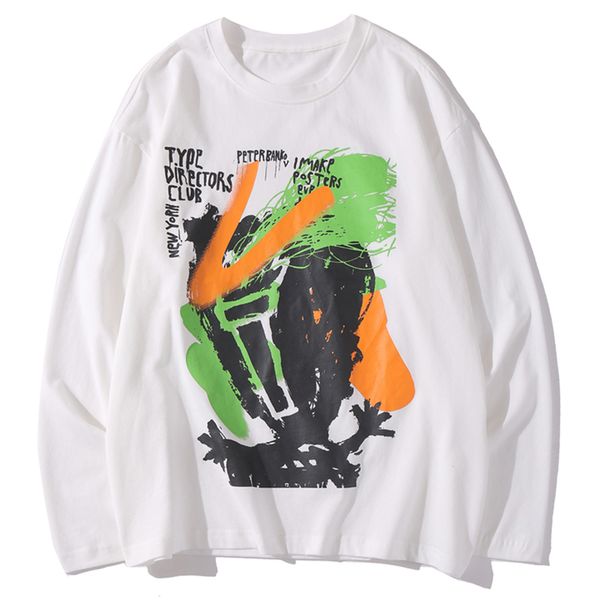 

new aelfric 2021 aden impression garfiti men's shirt hip hop harajuku loose long sleeve fashion famous street clothing cotton t-shirt u, White;black