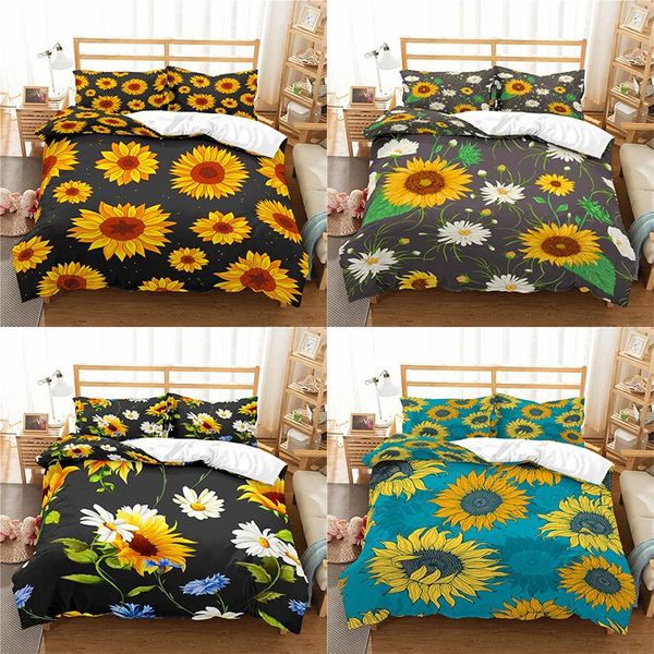 

bedding sets home textile luxury 3d sun flower print 2/3pcs comfortable duvet cover pillowcase  and king eu/us/au size
