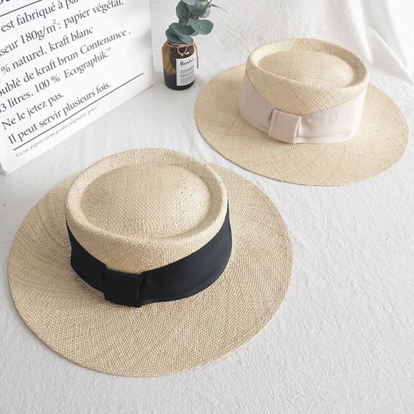 

2021 new classical women's palma boater wide brim sun ladies ribbon bow straw summer travel derby hat 31ht, Blue;gray