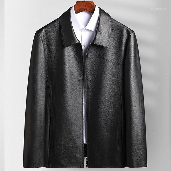 

autumn and winter leather coat men's jacket short lapel middle aged father's g2zp716 & faux, Black