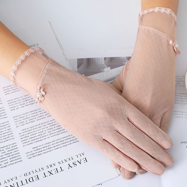 

silk sunscreen touch screen women lace gloves thin mesh breathable non-slip female gloves short exquisite driving, Blue;gray