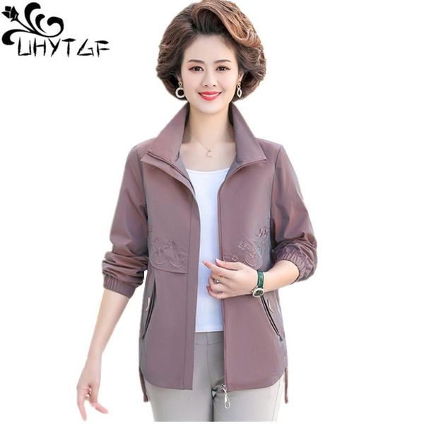 

women's trench coats uhytgf womens coat fashion embroidered spring autumn windbreaker female casual short jacket elegant thin 4xl plus, Tan;black