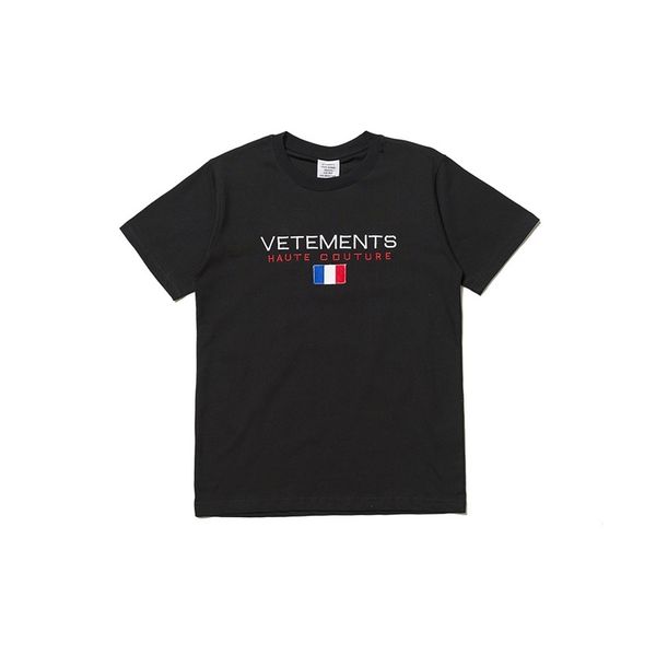 

2021 new women france flag embroidery shirts hiphop tee vetements brand designer men cotton t shirt stgq, White;black