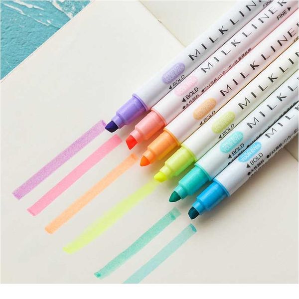 

12 colors/set cute milk liner pens highlighter dual double headed fluorescent pen drawing marker pen stationery schoo qylqwr