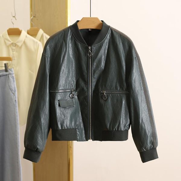 

women's leather & faux women's jacket coat motorcycle autumn street, Black