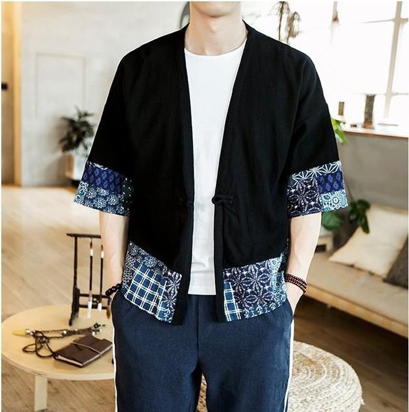 

men's jackets trench chinese style hanfu cardigan jacket robes cotton linen national costume summer vintage taoist coat, Black;brown