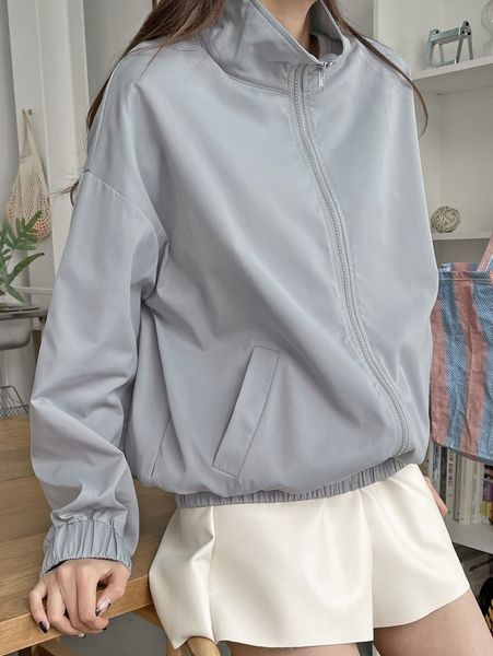 

dazy zip up drop shoulder jacket c1qh#, Black;brown
