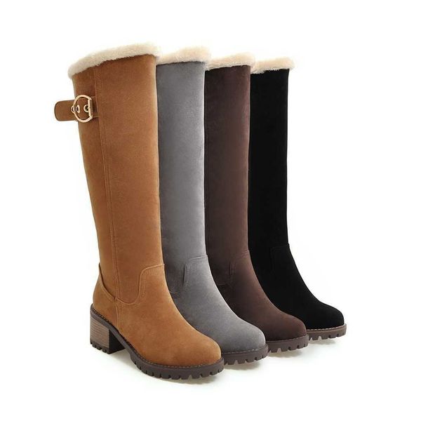 

19 high tube women's boots winter college style square heel 40-43 large fashion, Black