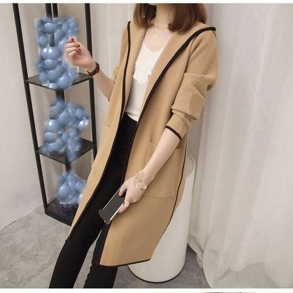 

women's trench coats nice autumn and winter women long jacket coat korean style loose hooded solid color cardigan, Tan;black