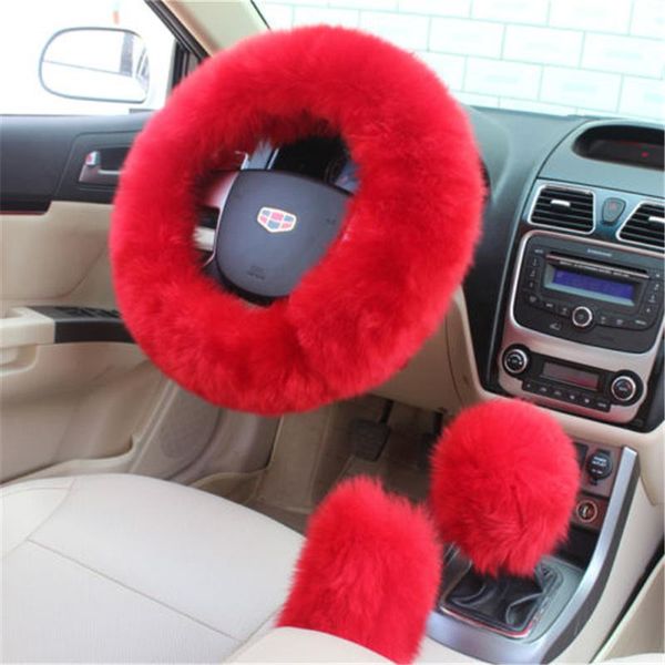 

cushion/decorative pillow 3pcs car accessories decoration steering wheel cover + handbrake gear shift