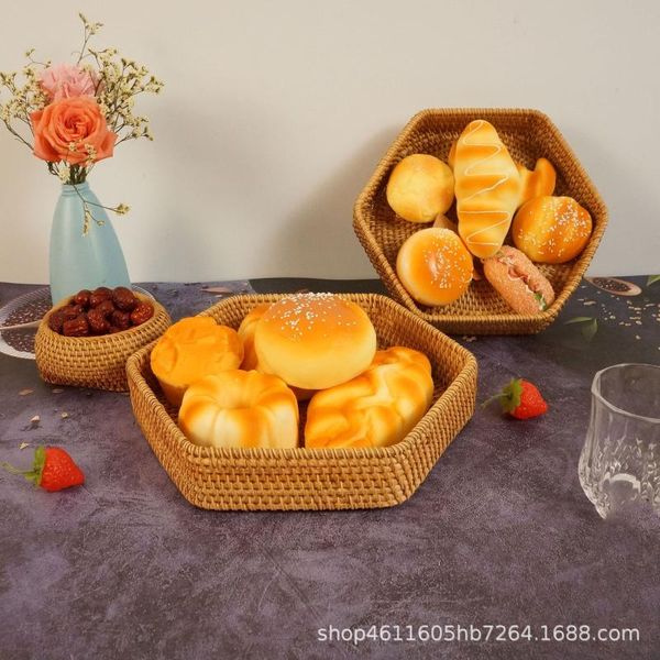 

storage baskets rattan woven fruit basket hexagonal snack refreshment tray home desktop