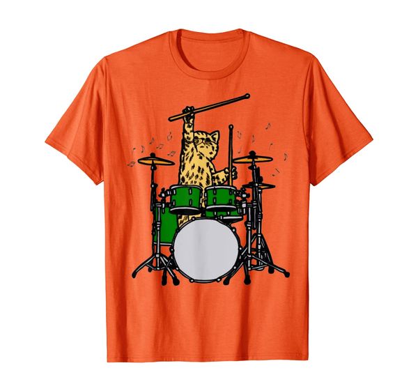 

drummer cat music lover musician playing the drums t-shirt, White;black