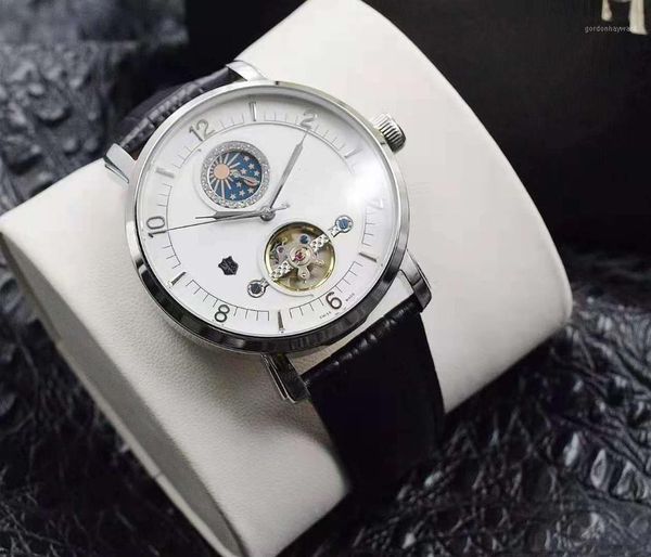 

wristwatches luxury roman numerals leather band mechanical men's watch gift for the latest model, Slivery;brown