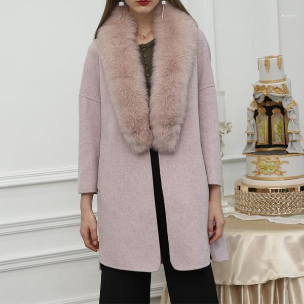 

winter jacket women casual 2019 real fur coat natural fur collar loose ladies woolen wool coat streetwear casual korean1, Black