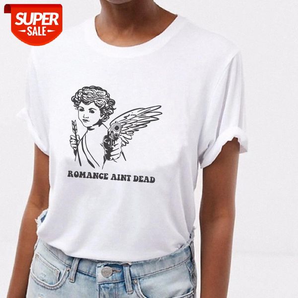 

sunfiz YF Romance Aint Dead Harajuku Streetwear T-Shirt Women Cute Aesthetic Angel Print Tops Tshirt Loose Short Sleeve Tee #Cr8a, White