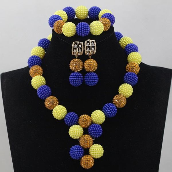 

2021 latest multicolor african beads jewelry set yellow blue plastic balls nigerian wedding bride beads jewelry set gifts qw264, Silver