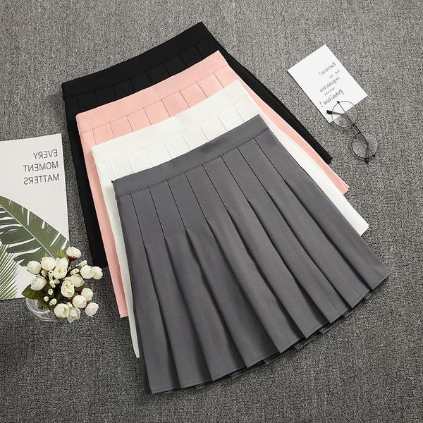 

skirts women high waist pleated skirt 2021 autumn summer casual cute kawaii a-line japanese school uniform mini #s19, Black