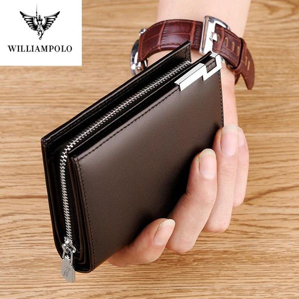 

wallets williampolo mens slim wallet holder full grain leather multi-function card bag zippe case slots cowhide, Red;black
