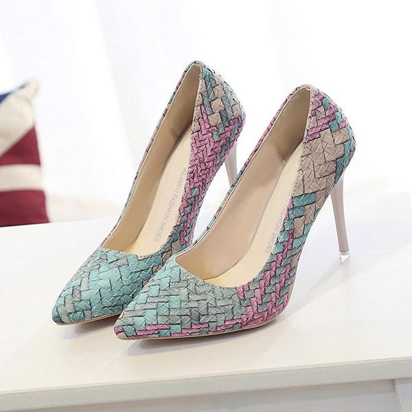 

dress shoes pointed high heels thin pumps women spring autumn shallow mixed colors slip-on party ladies, Black
