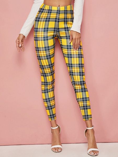 

elastic waist tartan leggings j1yr#, Black