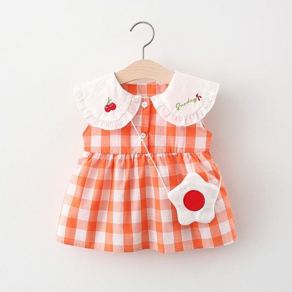 

girl's dresses children's dress summer baby sleeveless plaid doll collar princess skirt, Red;yellow