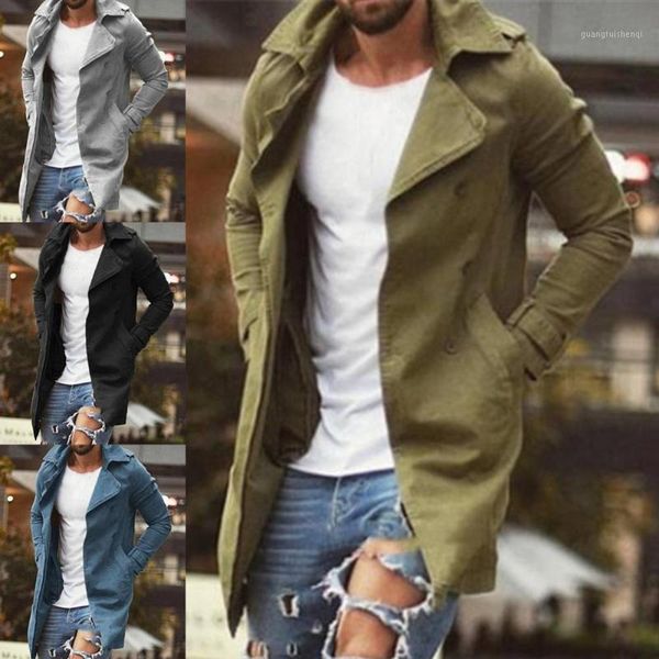 

men's jackets 2021 stylish men coat turn-down collar windbreaker oversize cardigan slim solid color trench for winter, Black;brown
