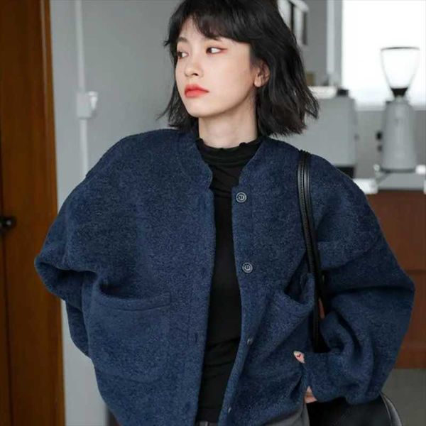 

women's vests 20211 woolen autumn all-match fashion loose and thick female warm casual coat, Black;white