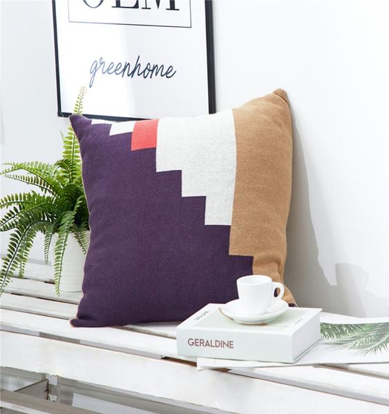 

cushion/decorative pillow regina ladder plaid knitted cushion cover contrast color pure cotton soft fluffy throw bedroom decor case