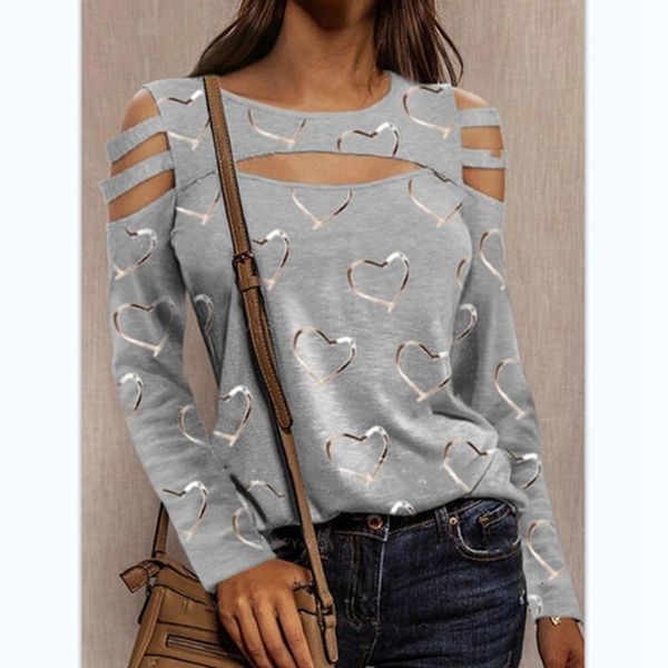 

tees women's t-shirt 2021 love printing fashion long sleeve casual t-shirt for women, White