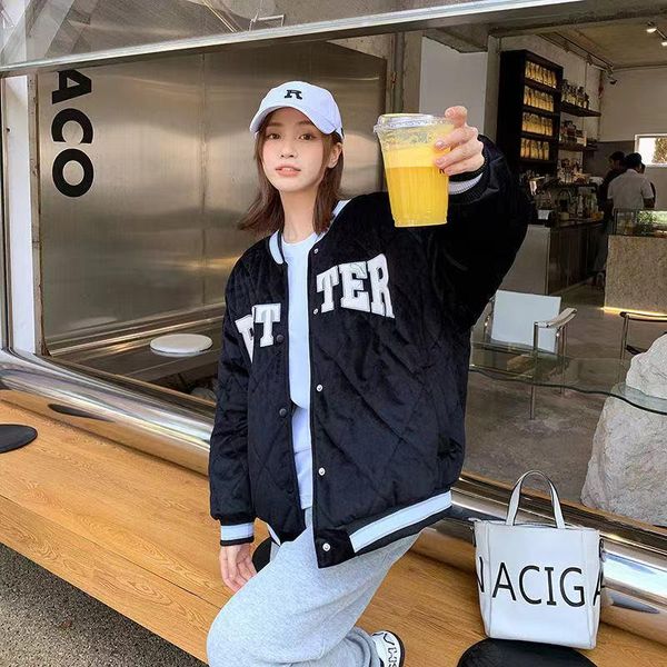 

women's jackets women letter print baseball uniform 2021 single breasted patchwork oversize jacket korean style harajuku bomber coat, Black;brown
