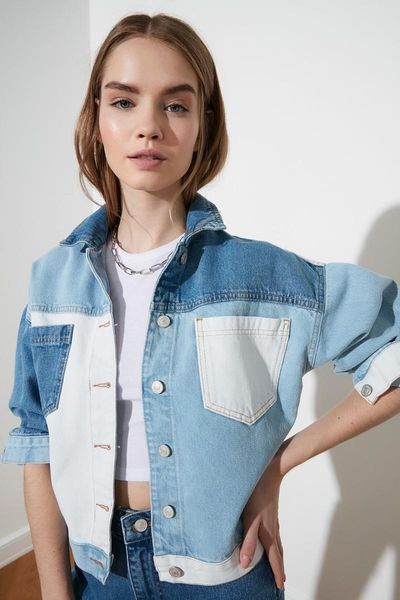 

women's jackets trendyol with color block denim jacket twoss21ce0319, Black;brown