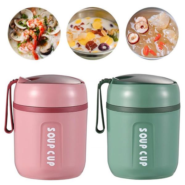

dinnerware sets 480ml flasks stainless steel lunch flask foldable spoon thermal insulated soup container with silicone rope