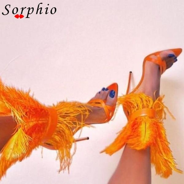 

sandals sorphio brand female design women shoes summer high heels open toe luxury feather stiletto, Black