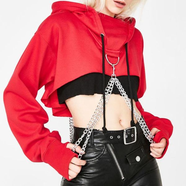 

women's hoodies & sweatshirts women gothic punk hoodie sweatshirt jumper cotton crop long sleeve casual pullover 2021 summer est, Black