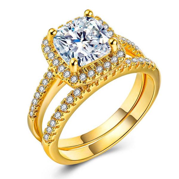 

wedding rings 2pcs/set classic 10mm zircon silver plated gold for women b816, Slivery;golden