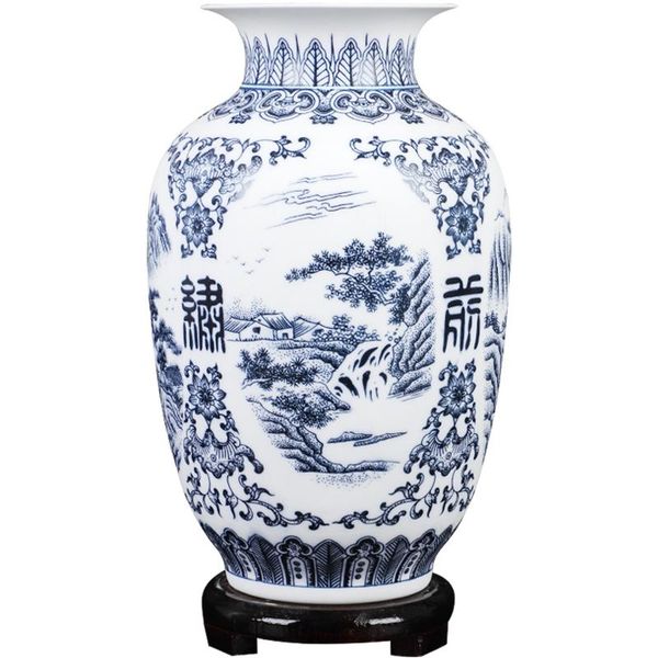 

jingdezhen ceramic vase retro-ancient landscape dumb blue and white porcelain flower arrangement small dry flower vase porcelain