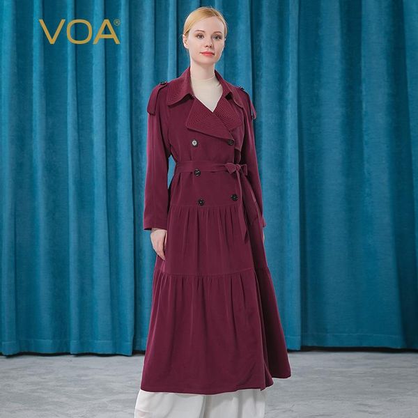 

women's trench coats voasilk30mmi maroon red lapel shoulder long sleeve bright line decoration double row buckle tie band windbreake fe, Tan;black