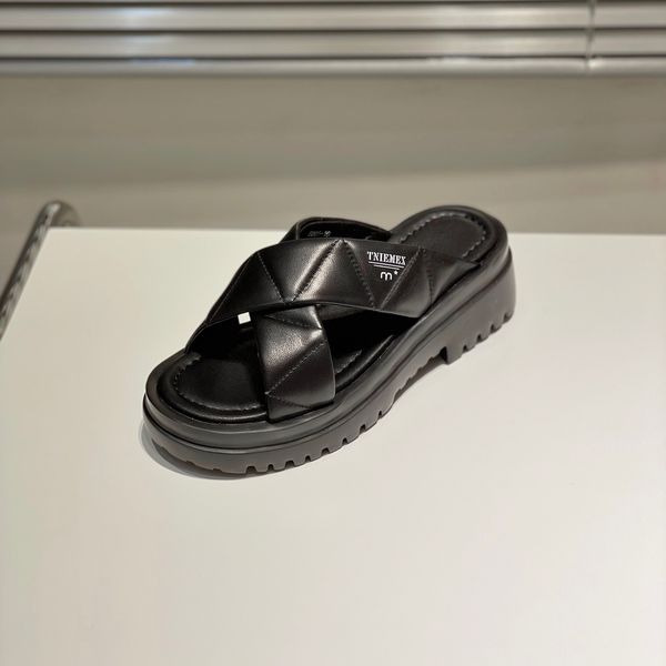

soft leather cross women's slippers summer black and white beach vacation flat slippers simple design women's wear with outdoor sa